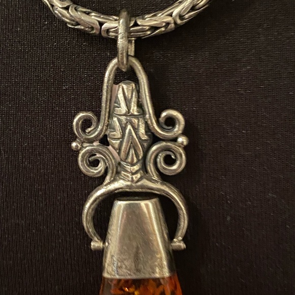 Vintage Turkish Sterling Silver and Amber Necklace - Picture 8 of 9